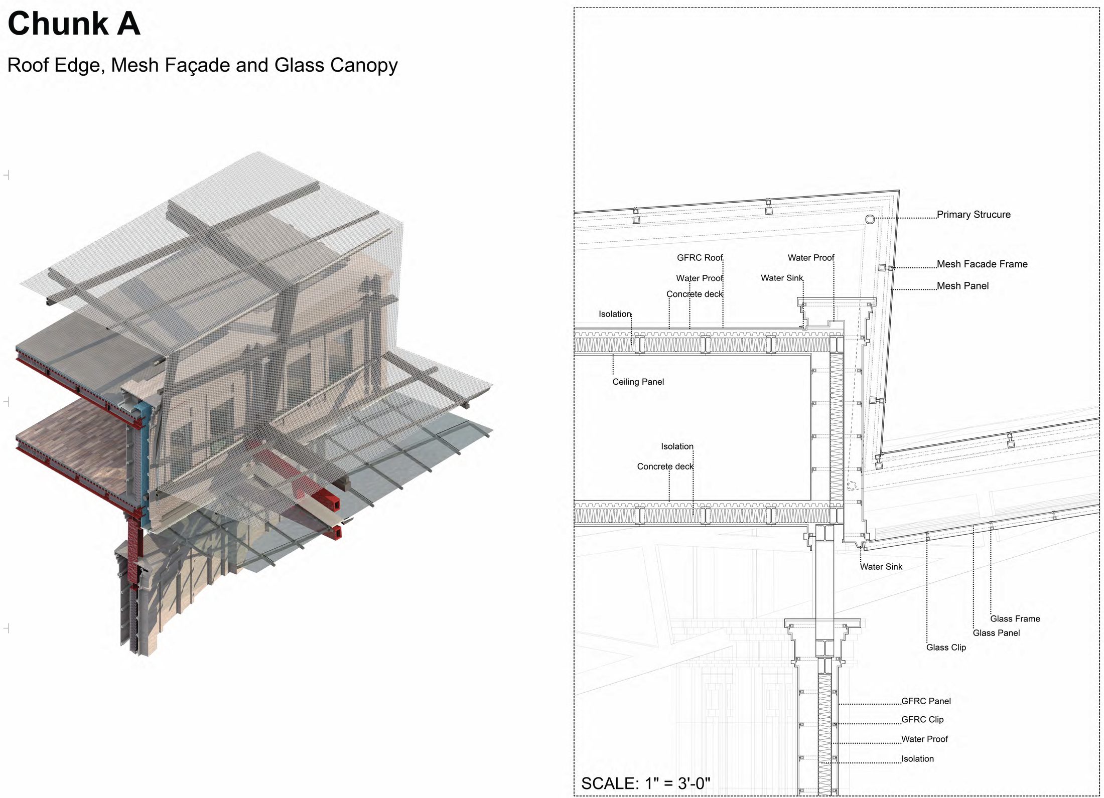 Chunk A Roof Edge, Mesh Façade and Glass Canopy